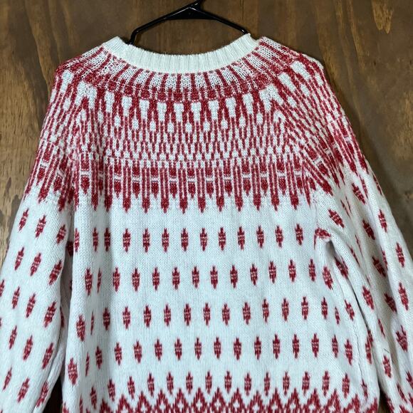 LOFT Womens Sweater White Red Fair Isle Comfy Winter Wool Blend XLarge - Picture 11 of 12
